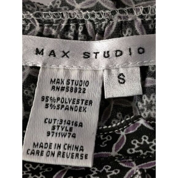 Max Studio Floral‎ Boat Neck Ruffle Elastic Hem Top Blouse Black Womens Size S - Picture 4 of 9